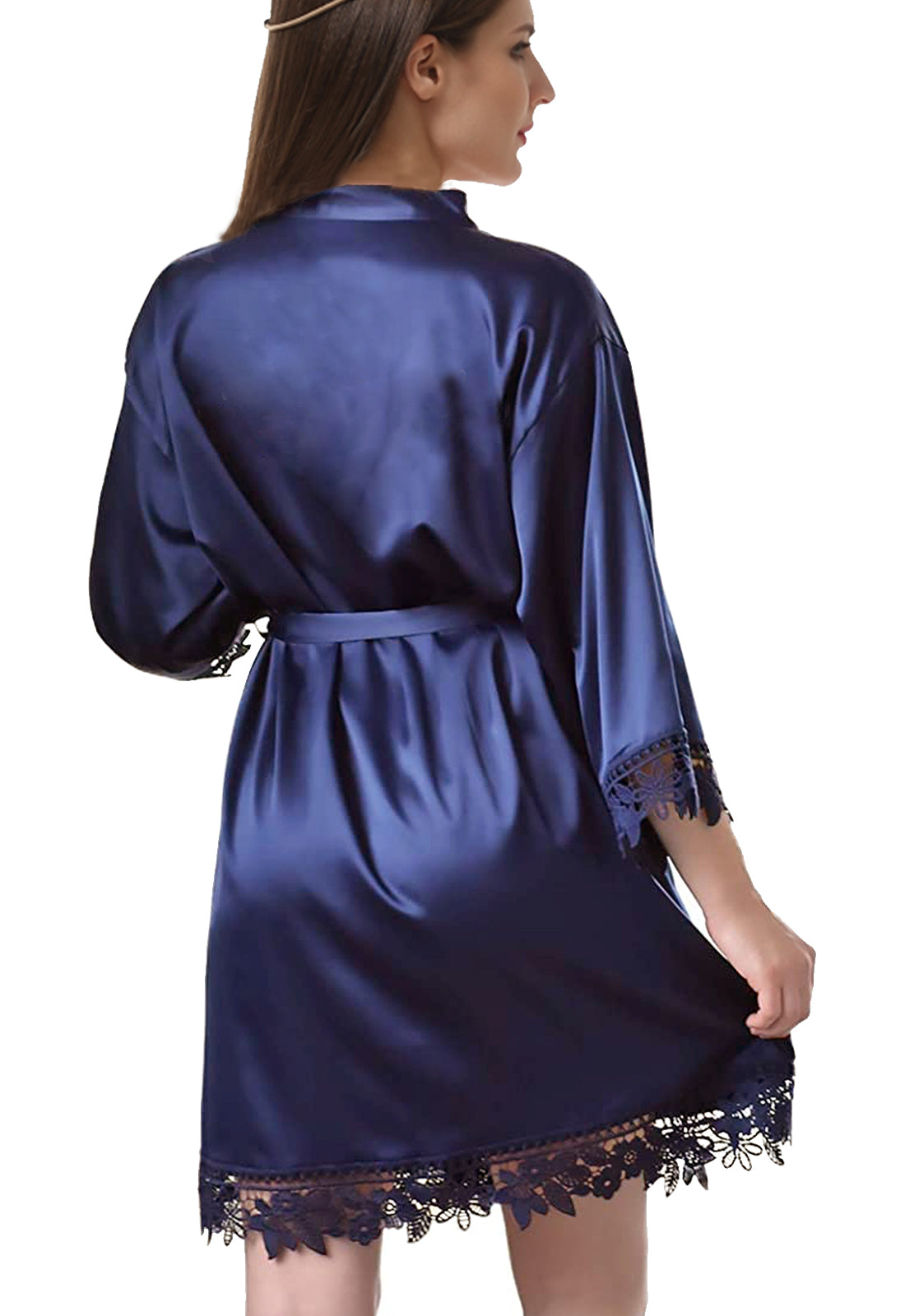 Womens Silk Robe Satin Robe Silky Kimono Lace Bathrobe Sleepwear Wedding For Bridal Bride Bridesmaid Robes