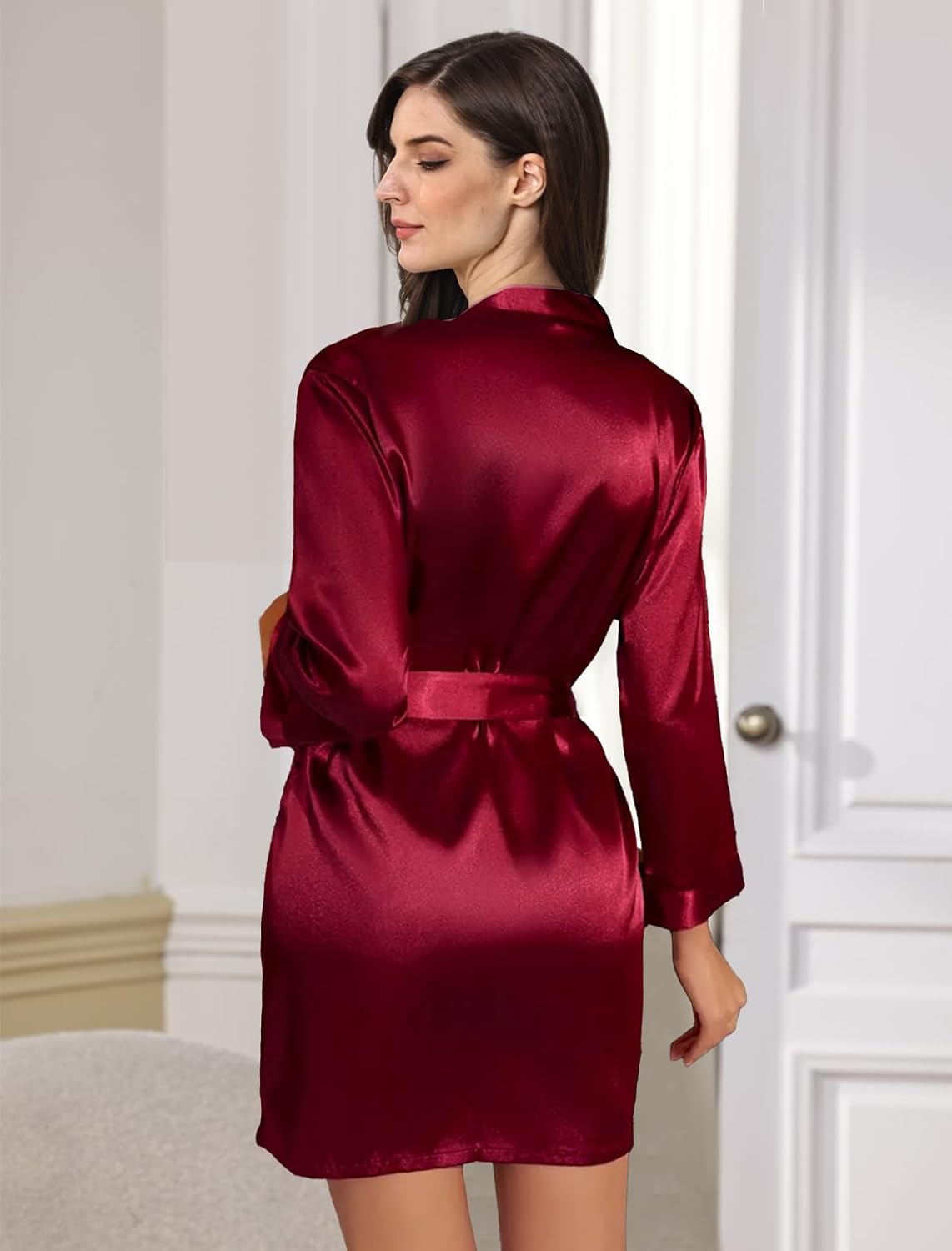 Womens Satin Kimono Robe Silk Robes Floral Bathrobe Bride Bridesmaid Wedding Silky Bridal Dressing Gown Loungewear