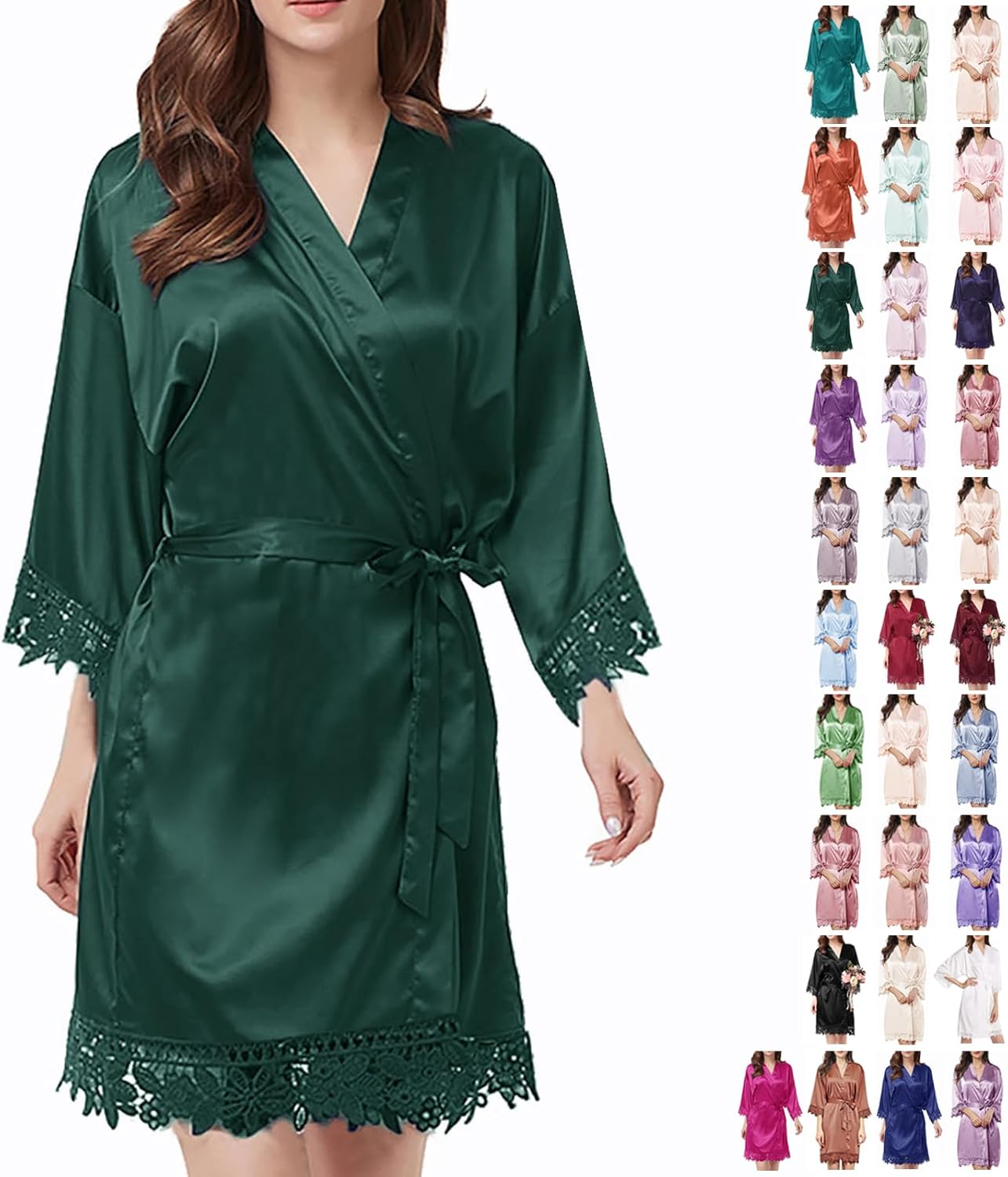 Womens Silk Robe Satin Robe Silky Kimono Lace Bathrobe Sleepwear Wedding For Bridal Bride Bridesmaid Robes