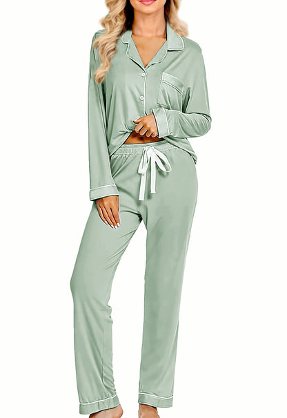 Womens Soft Pajamas Set XS-XXL Button Down Sleepwear Short Sleeves Pajama sets with Long Pants Pj Set Nightwear