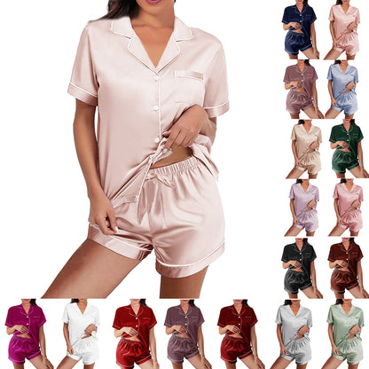 Womens Silk Satin Pajamas Loungewear Two-Piece Sleepwear Button-Down Floral Pj Set XS-4XL