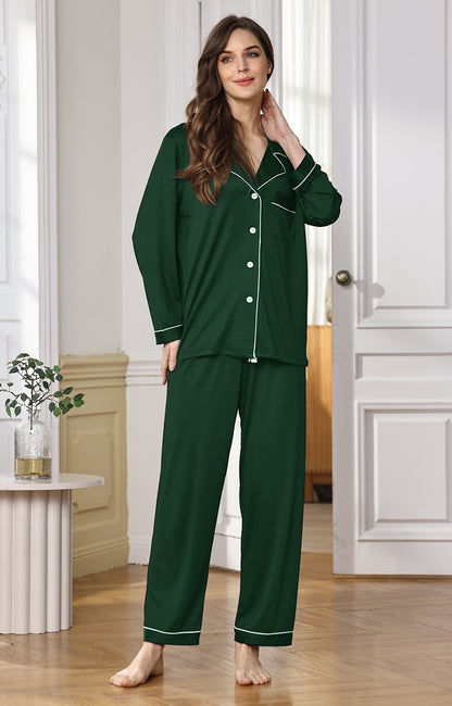 Womens Soft Pajamas Set XS-XXL Button Down Sleepwear Short Sleeves Pajama sets with Long Pants Pj Set Nightwear