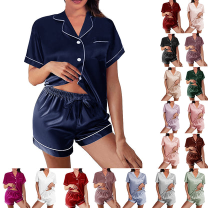 Womens Silk Satin Pajamas Loungewear Two-Piece Sleepwear Button-Down Floral Pj Set XS-4XL