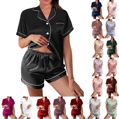 Womens Silk Satin Pajamas Loungewear Two-Piece Sleepwear Button-Down Floral Pj Set XS-4XL