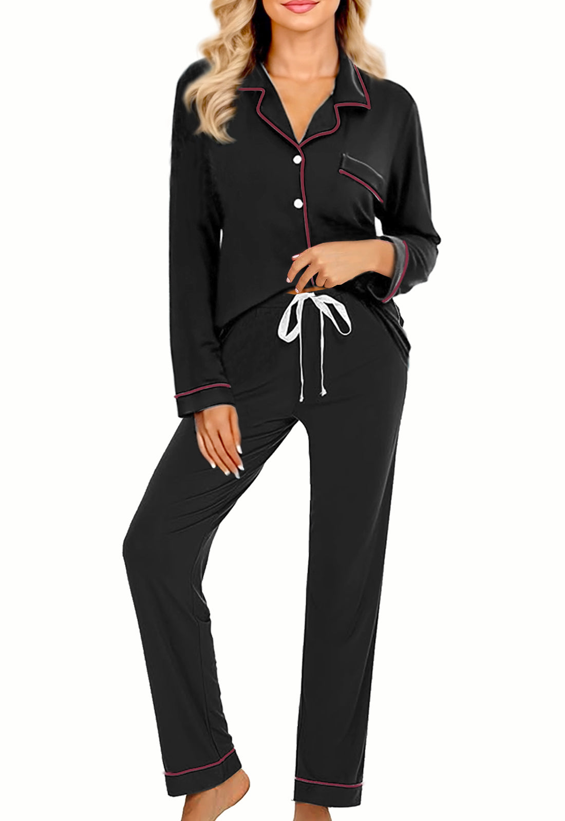 Womens Soft Pajamas Set XS-XXL Button Down Sleepwear Short Sleeves Pajama sets with Long Pants Pj Set Nightwear