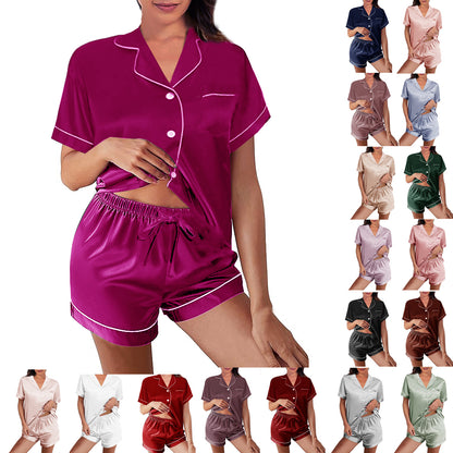 Womens Silk Satin Pajamas Loungewear Two-Piece Sleepwear Button-Down Floral Pj Set XS-4XL