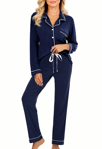 Womens Soft Pajamas Set XS-XXL Button Down Sleepwear Short Sleeves Pajama sets with Long Pants Pj Set Nightwear