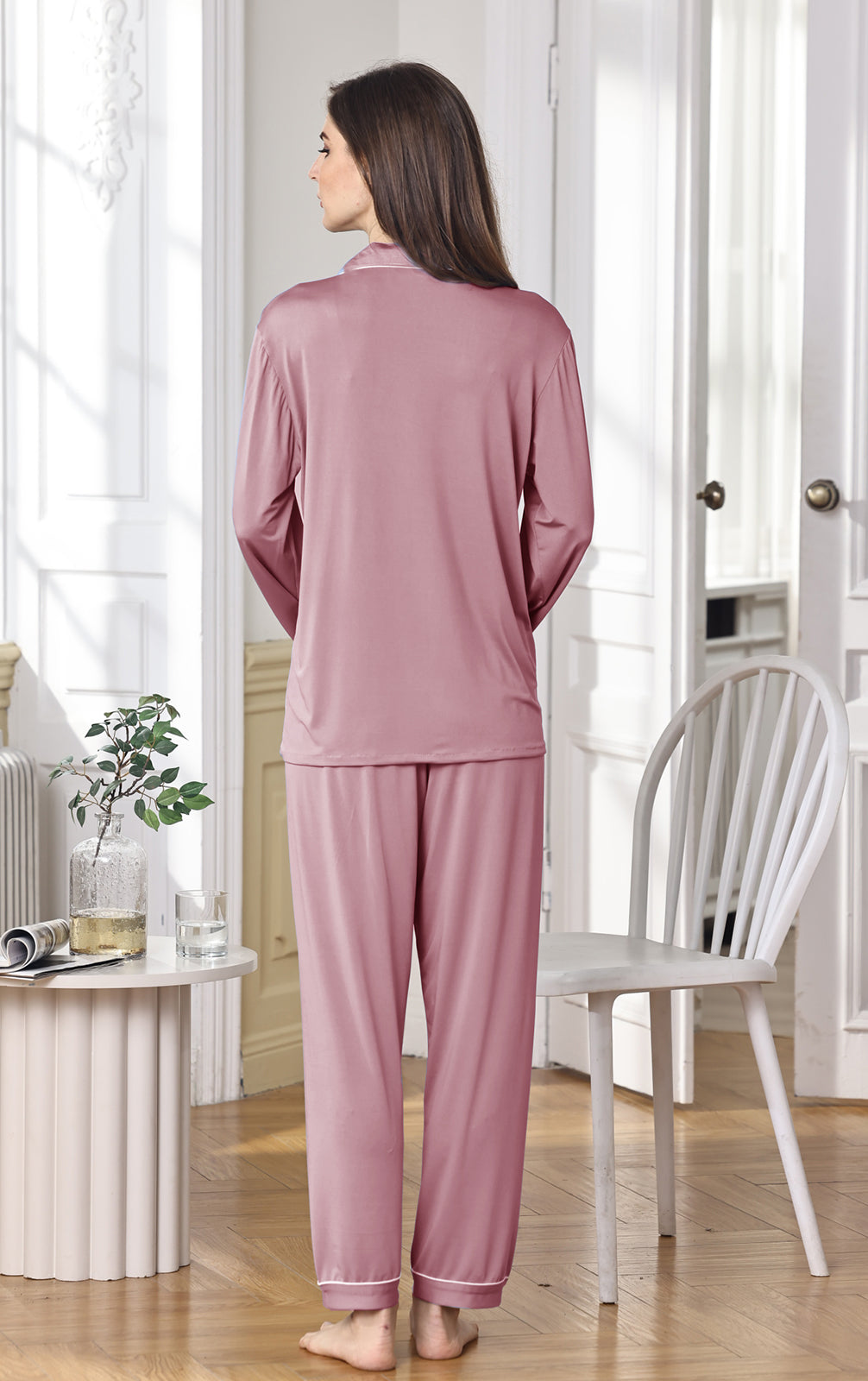 Womens Soft Pajamas Set XS-XXL Button Down Sleepwear Short Sleeves Pajama sets with Long Pants Pj Set Nightwear