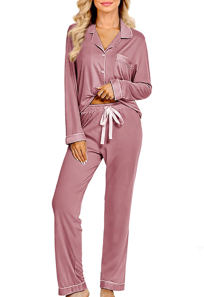 Womens Soft Pajamas Set XS-XXL Button Down Sleepwear Short Sleeves Pajama sets with Long Pants Pj Set Nightwear