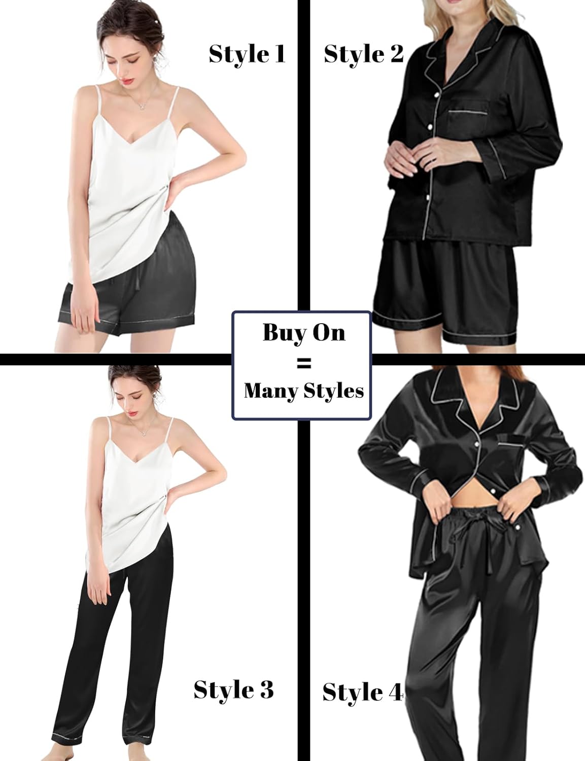 6Pcs Womens Silk Satin Pajama Sets Pj Sets Long Pjs Set Pajamas Sleepwear Camisole Sexy Cami