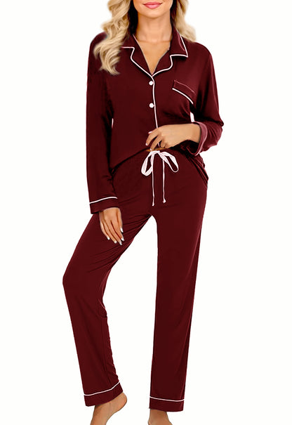 Womens Soft Pajamas Set XS-XXL Button Down Sleepwear Short Sleeves Pajama sets with Long Pants Pj Set Nightwear