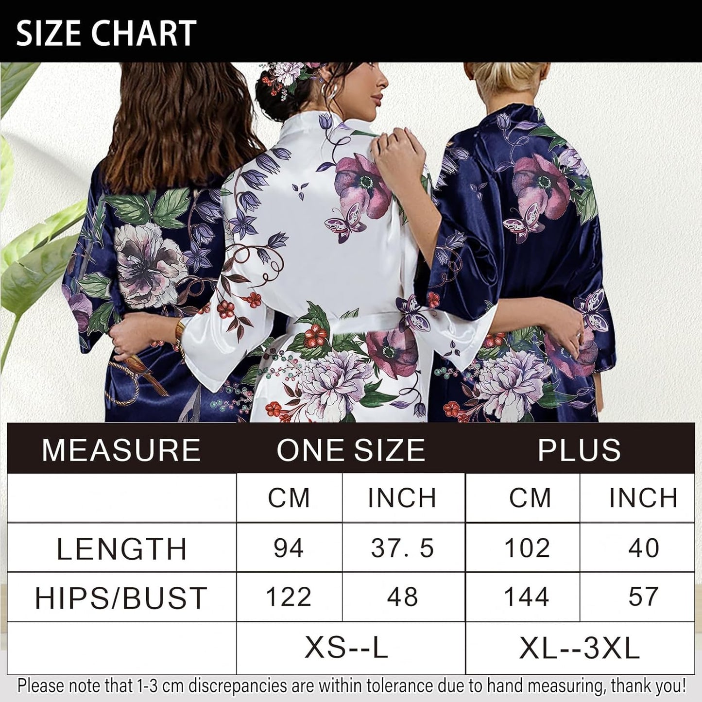 2Pcs Womens Floral Kimono Robe Silk Robes Bride Bridesmaid Satin Robes Bridal Dressing Gown Silky Bathrobe